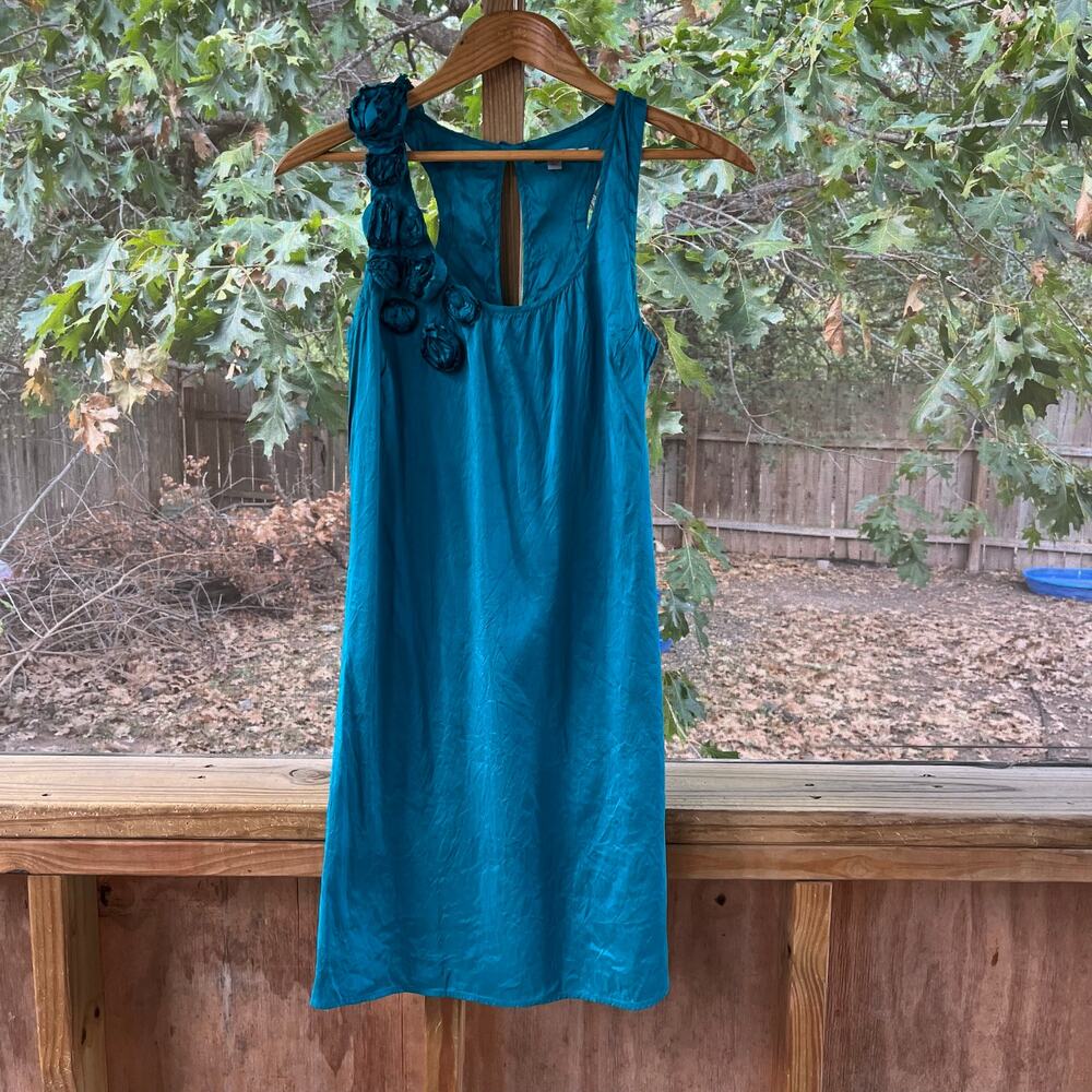 Calypso St. Barth Women's Teal 100% Silk Sleeveless Rosette Dress Size S